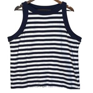 Coral Bay Woman Tank‎ Top Size 1X Navy Striped 100% Cotton Nautical